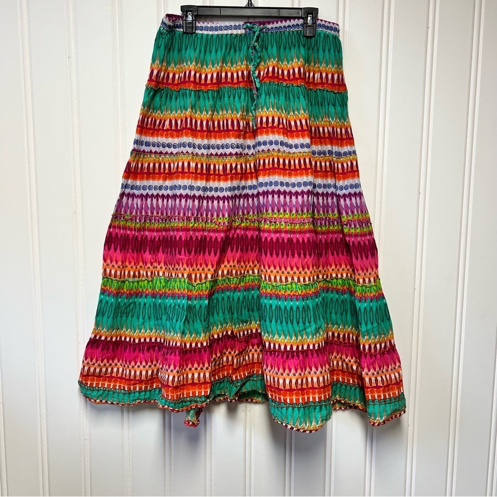 Jane Ashley Boho Tiered Maxi Skirt XL Colorful Festival Cotton India - Picture 1 of 6